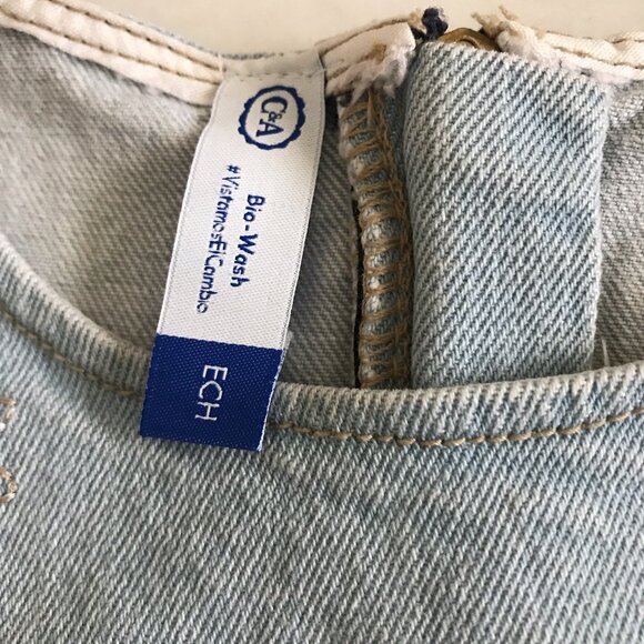 C&A Moda Denim Floral Embroidered Sleeveless Cropped Top Size Small - Picture 4 of 6